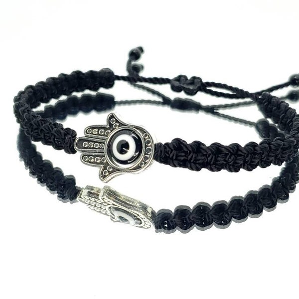 hamsa hand black string bracelet, evil eye bracelet, evil eye protection wristband, black string braided bracelet adjustable for man & woman