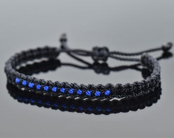 Police Thin blue line bracelet, support police wristband, adjustable for man and woman