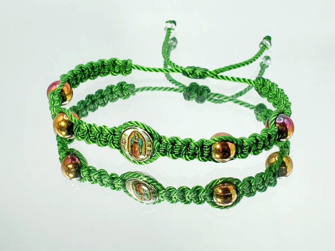 Good Luck Bracelet, Green String Our Lady of Guadalupe Wristband, Evil