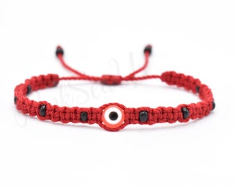 Red string beaded good luck bracelet, evil eye protection wristband for man and woman