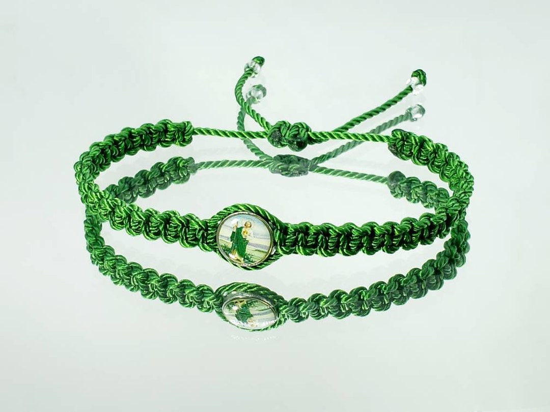 Saint Jude Green String Bracelet, Green Baided String Evil Eye Protection Wristband, Good Luck