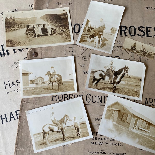 1920s Photos Lot of 7/Antique Photos/Black and White Photos/Old Photographs/Horses/Antique Car/Farmhouse/Farm Life/Ranch Life