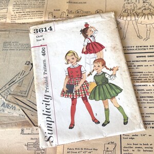 1960s Simplicity 3614 Sewing Pattern: Girls Blouse, Skirt, Suspenders, Child Size 6