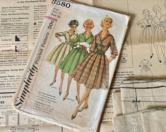 Vintage eenvoud 3580 jurk patroon/maat 12/© 1960/mist eendelige jurk in geproportioneerde maten/compleet/gesneden