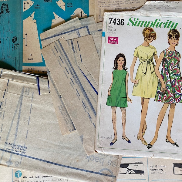 1960s Simplicity Pattern 7436/Size 14 Miss/©1967/Complete/Cut/Collarless "Tent" Dress/Vintage Dress Sewing Pattern/1960s Dresses