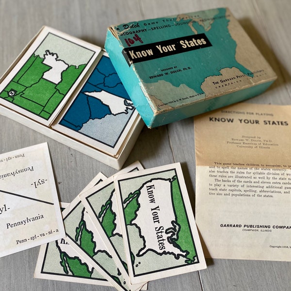 Vintage Dolch Game Know Your States/1956 Dolch Cards/Vintage School/Vintage Know Your States Game/Vintage Games/Complete