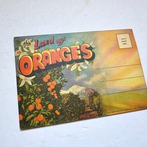 Vintage The Land of Oranges Souvenir Folder/©1944/California Orange Groves/8 Fold Out Pages with 16 Images/California Travel Ephemera