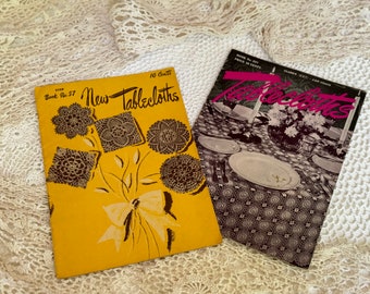 TWO 1940s Crochet Tablecloth Guide Books/New Tablecloths, STAR Book No. 57 ©1948/Tablecloths, Clark's ONT J & P Coats Book No. 231 ©1947