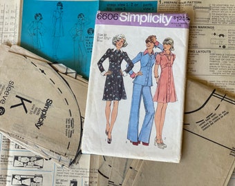 1970s Simplicity Pattern 6606/Size 10/©1974/Complete/Partially Cut/Misses Short Dress or Top and Pants/Vintage Sewing/Seamstress