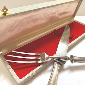 Vintage Le Mondial INOX Boxed Cutlery Set, Silver Plated/Mid century Carving Knife and Fork/Mid Century French Serving Pieces/Made in France