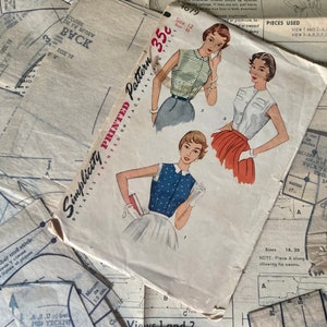 1950s Simplicity Pattern 4679/Misses Size 12/Complete/Cut/©1954/Sleeveless Blouse Pattern/Ladies Blouse Pattern/Rare Vintage Sewing Pattern
