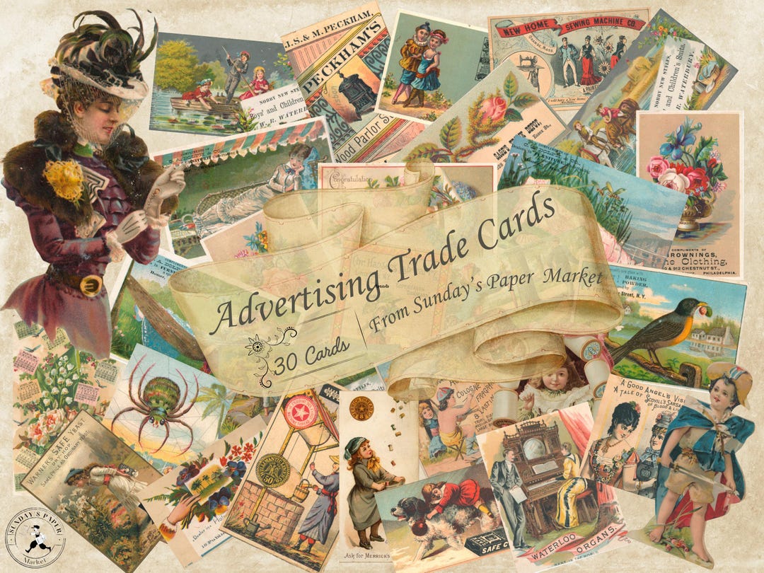 Antique Advertising Trade Cards, Victorian Ephemera Collage (digital ...