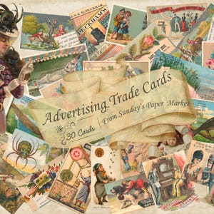 Cartes publicitaires en téléchargement numérique/30 annonces anciennes imprimables/journal indésirable, scrapbooking, décoration éphémères/images promotionnelles victoriennes éphémères