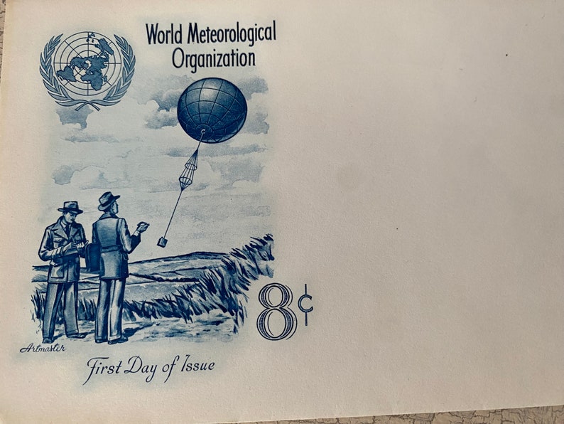 Set of 3 1950s World Meteorological Organization Envelopes First Day of Issue/Blank Envelopes/Mid Century/Vintage Envelopes/Vintage Paper image 3