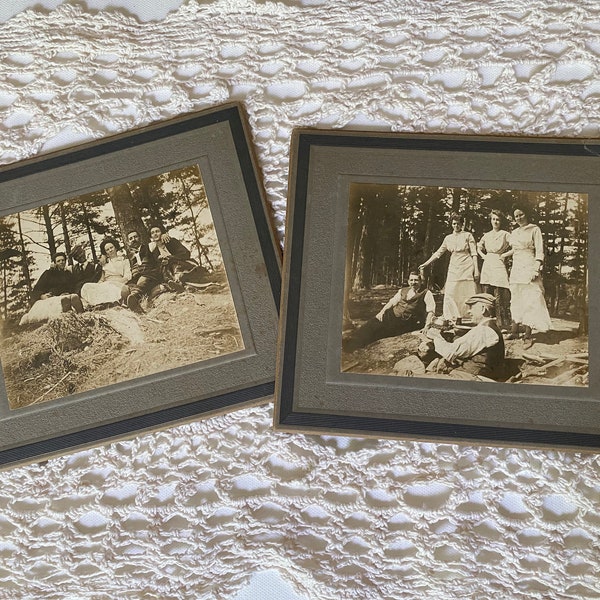 Antique Photograph of Friends in the Woods Set of 2/Circa 1800s-Early 1900s/Picnic/Wilderness/Adventure/Friendship/Old Time Photo