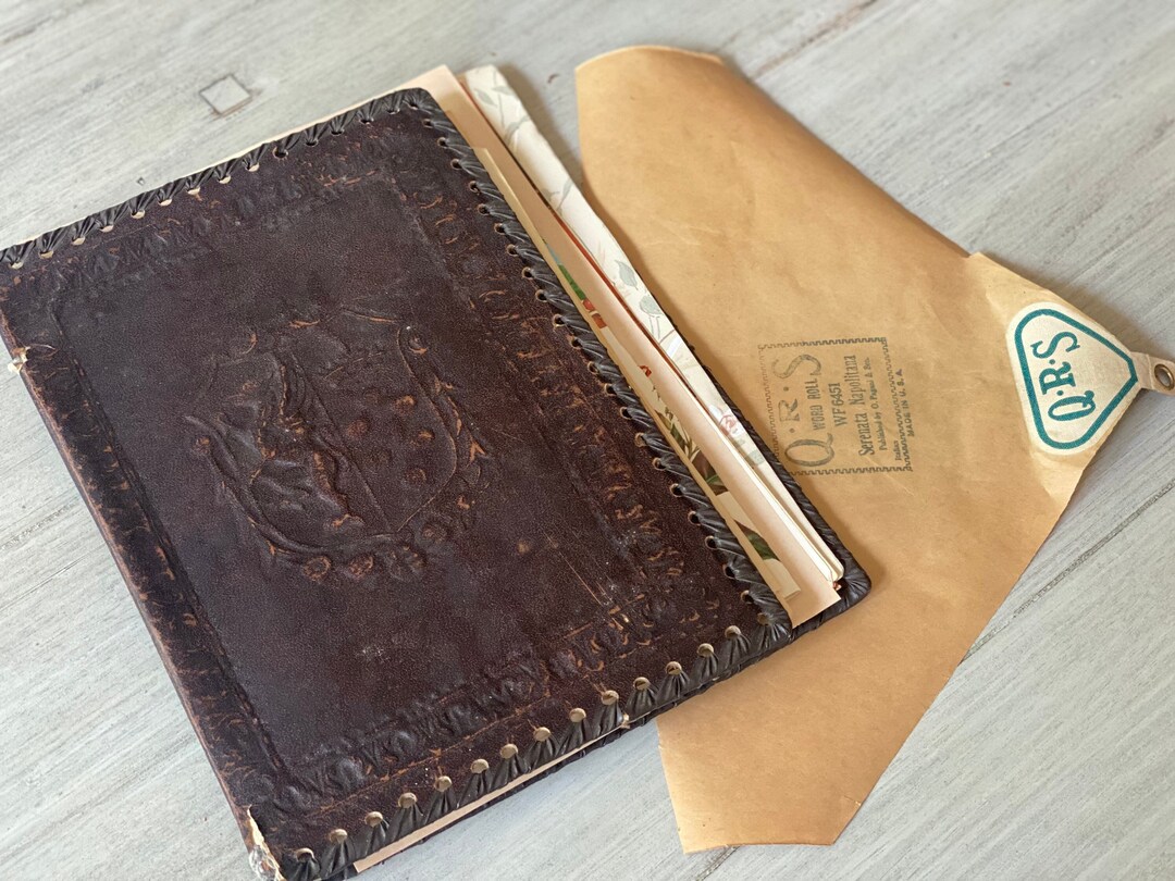 Vintage Embossed Leather Book Cover Junk Journal Kit With 25 Etsy