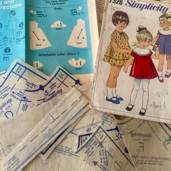 1960s Simplicity Pattern 7328/Toddler Size 1/©1967/Toddler Dress Pattern/Girl's Spring Fashion Dress/Vintage Dress Pattern/Seamstress