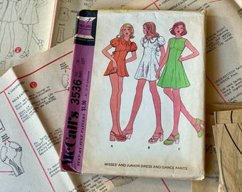 1970s McCalls 3536/Vintage Dress Pattern/Micro Mini Dress and Dance Pants/Vintage Sewing/Size 10