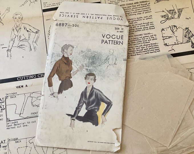 Rarest Shape Patterns RARE Vogue Pattern 6887/©1949/size 12/factory Cut & Folded/complete ...