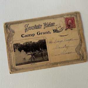 Carpeta de recuerdo de Camp Grant, Illinois, 1917/De un veterano de la Primera Guerra Mundial con Estrella Dorada/Carta antigua/Campamento del Ejército de EE. UU. en Rockford, Illinois/Postales antiguas/Vida en el ejército