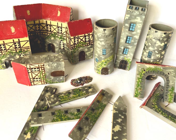 1950s Elastolin Castle Toy Pieces: Wood & Cardboard, Partial Set ...
