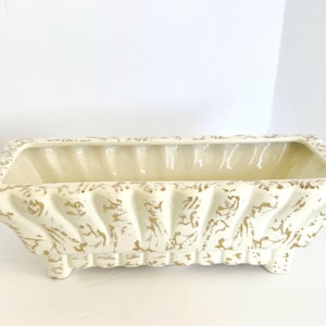 MCM Stanford Pottery Gold Splattered Planter Vase- Rectangular Shape with Scalloped Rim