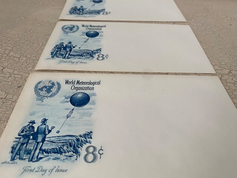 Set of 3 1950s World Meteorological Organization Envelopes First Day of Issue/Blank Envelopes/Mid Century/Vintage Envelopes/Vintage Paper image 4