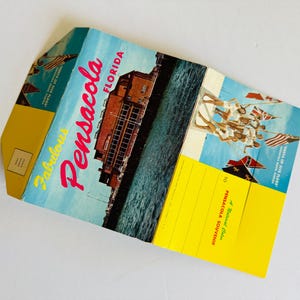 1950er Pensacola Florida Souvenir Ordner/©1955 Curt Teich/8 Klapp Seiten 16 Bilder/San Carlos Hotel/MunicipalAuditorium/Strände/50s Autos