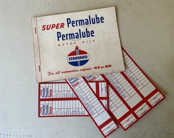 Vintage Standard Oil Company Permalube Motor Oils Booklet of 25 Oil Change and Lubrication Tabs and Gas Tank Cap Tabs/Vintage Automotive