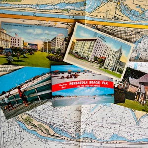 Lot vintage de cartes postales et d'une carte de Pensacola, en Floride, des années 40 et 80 / 5 cartes / 1 once liquide Cartes de la série Panhandle aux États-Unis ©2000/Beach/San Carlos