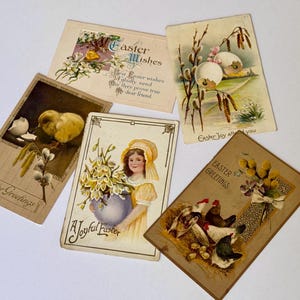 Lot de 5 cartes postales antiques de Pâques/en relief/environ Années 1900-1910/Décoration/Poules/Poussins/Poulets/Poules/Collections/Scrapbooking/Journal indésirable/Médias mixtes