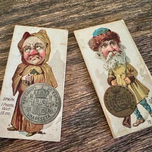 1889 Duke&#39;s Tobacco Cigarette Cards Coins of All Nations/Choice of Spain OR Siberia/Antique Cigarette Cards/Rare Tobacciana Collectibles