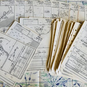 Lote de cartas de aproximación Jeppesen de las décadas de 1970 y 1980, carta de ruta grande, 130 páginas, sureste de EE. UU., lotes para álbumes de recortes, restos de papel y materiales para manualidades.