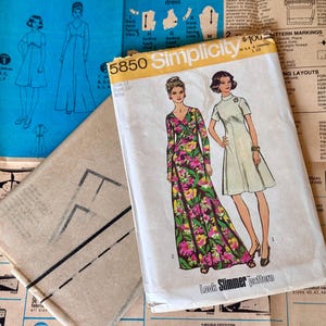 UNCUT Simplicity 5850/Size 12/34&quot; Bust/Factory Folded/©1973/Maxi Hostess Dress Pattern/Flared Dress Pattern in Two Lengths