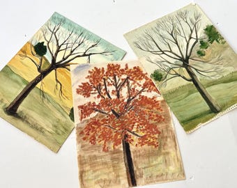 Original Vintage Landscape Art, Circa 1970s- Set of 3