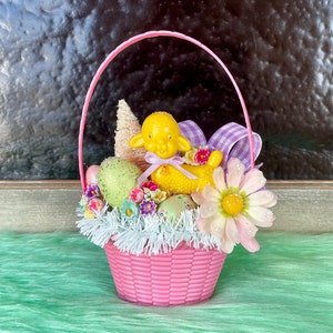 Decorated Vintage Easter Basket, Vintage Easter Decor, Vintage Spring Decor, Vintage Celluloid Spring Lamb, Easter~Springtime Vignette