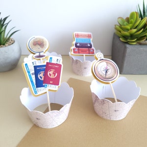 Topper de cupcake de viagem, decorações de festa de viagem, topper de cupcake personalizado, aniversário de viagem, decoração de festa temática de viagem, tema de férias