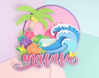 Personalized Tropical Cake Topper: Beach Party Centerpiece