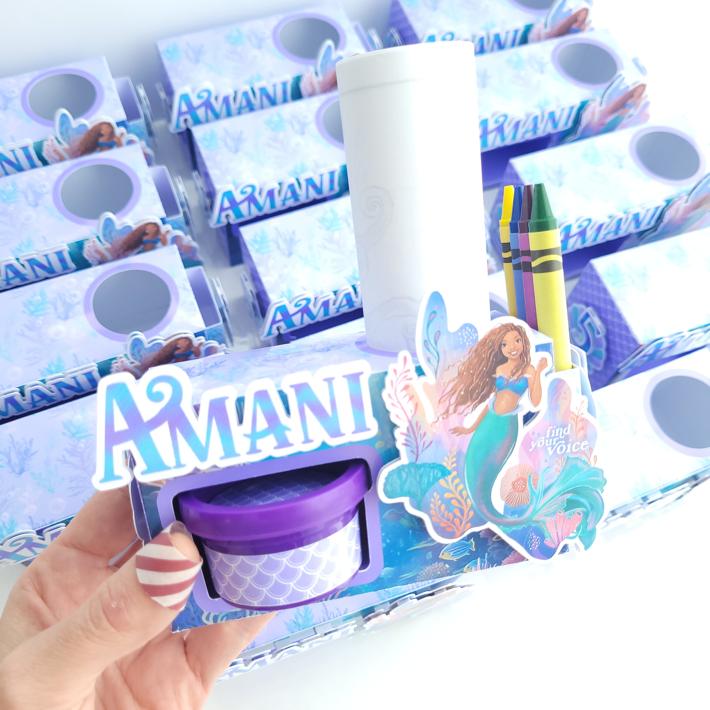 Personalized Mermaid Birthday Party Favor Boxes: Play-doh & Crayons - Etsy