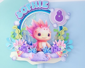 Décoration de gâteau d'anniversaire Axolotl : décoration de fête personnalisée