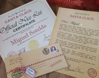 Personalized Letter from Santa, Nice List Certificate, Christmas for Kids