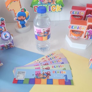 Pocoyo Water Bottle Labels, Party Decorations, Pocoyo Birthday, Personalized Labels