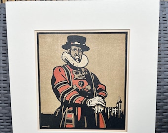 British Artist William Nicholson Beefeater Original Lithograph from the London Type Seies