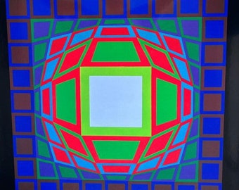 Originalt vintage Victor Vasarely heliogravyrtryck från "Progressions 3 Portfolio" 'Gyemant'