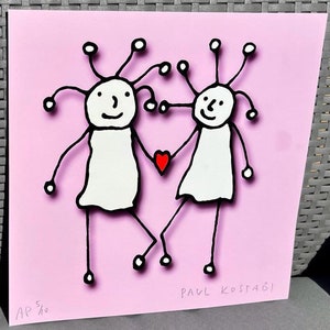 Originale firmato Paul Kostabi SPRKL Love (Pink) Artists Proof