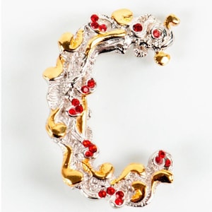 Original Vintage Erte Art Jewellery Sterling Silver Gold Plated Brooch Pendant with Swarovski Crystals ‘C’
