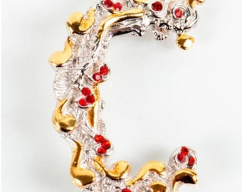Original Vintage Erte Art Jewellery Sterling Silver Gold Plated Brooch Pendant with Swarovski Crystals ‘C’