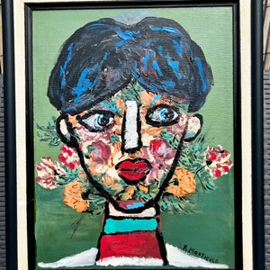 Original Vintage Rocco Monticolo (Italian Artist 1931) Oil Painting on Board ‘Flower Girl’