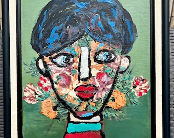 Original Vintage Rocco Monticolo (Italian Artist 1931) Oil Painting on Board ‘Flower Girl’