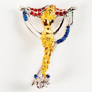 Original Vintage Erte Art Jewellery Sterling Silver Gold Plated Brooch Pendant with Swarovski Crystals ‘T’